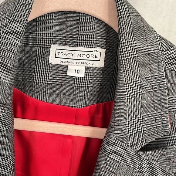 NWOT Houndstooth Check oversized Blazer Red Lining, size 10 - Picture 7 of 9